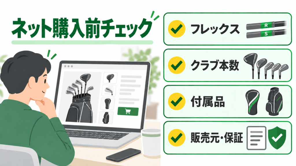 ネットでクラブセットを買う前にフレックス、本数、付属品、販売元と保証を確認